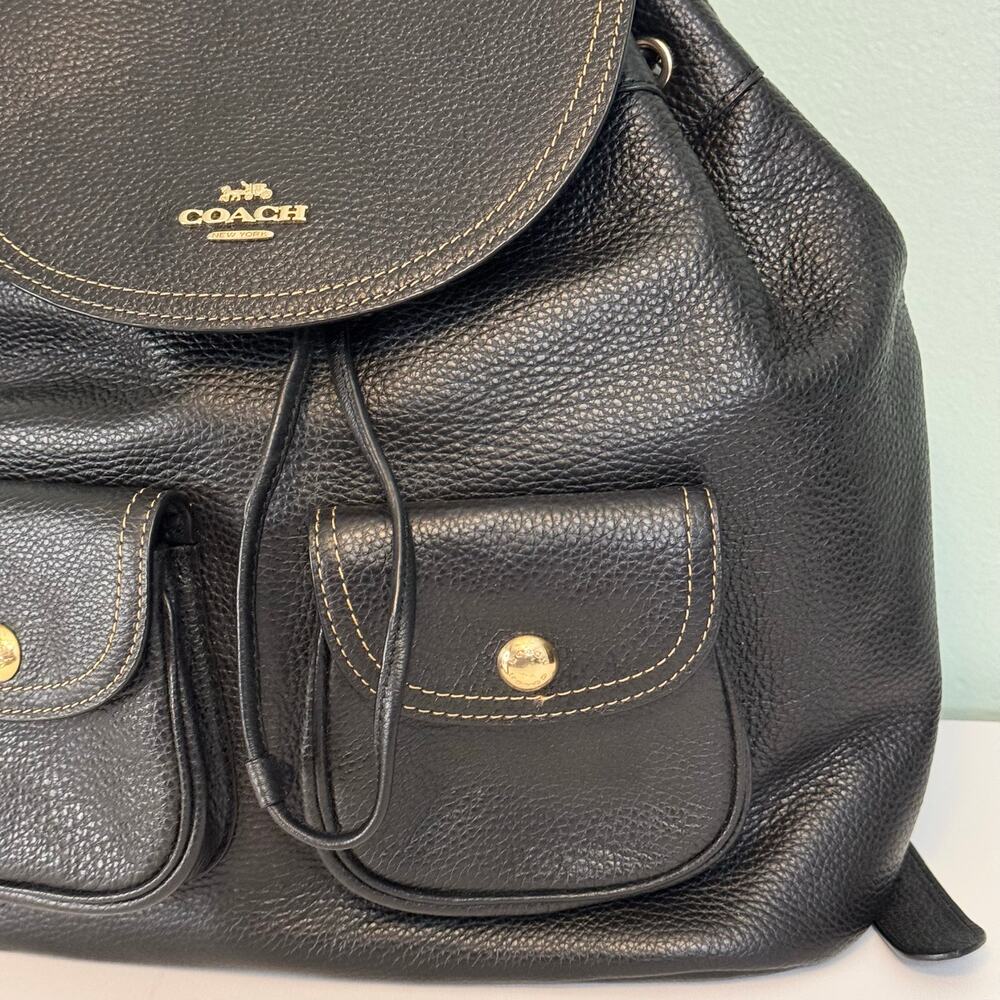 Coach Pennie Backpack Black 6145 Pebbled Leather Luxury Dark Academia Minimalist - Picture 3 of 13